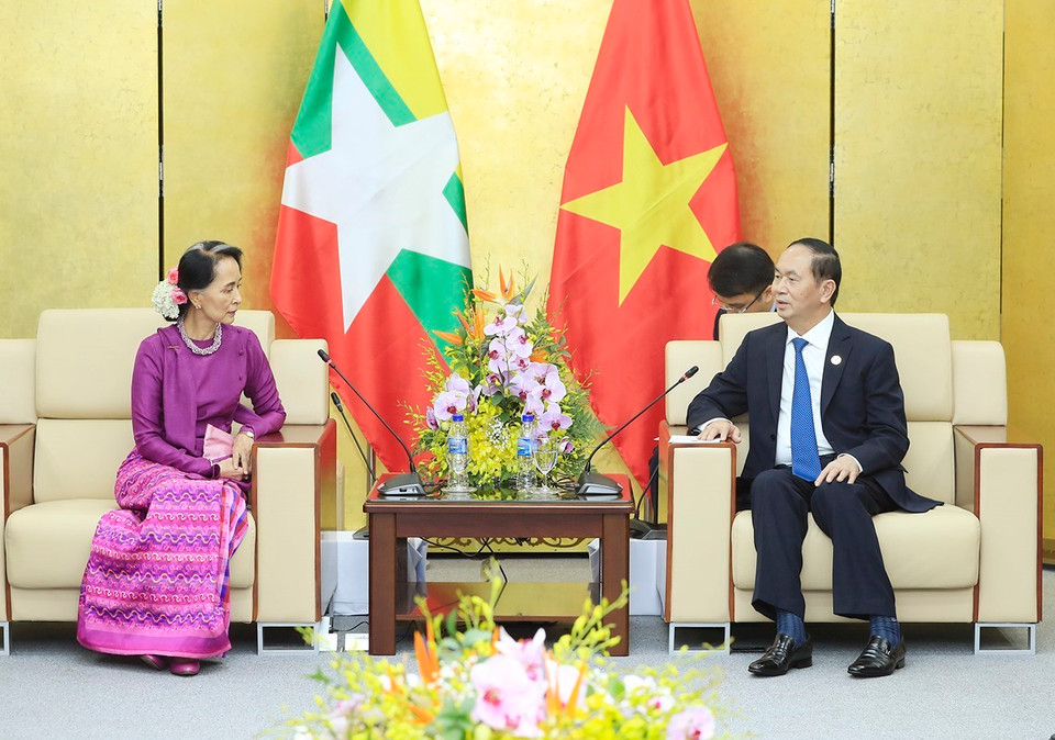 越南国家主席陈大光会见缅甸国务资政昂山素季（图片来源：越通社）