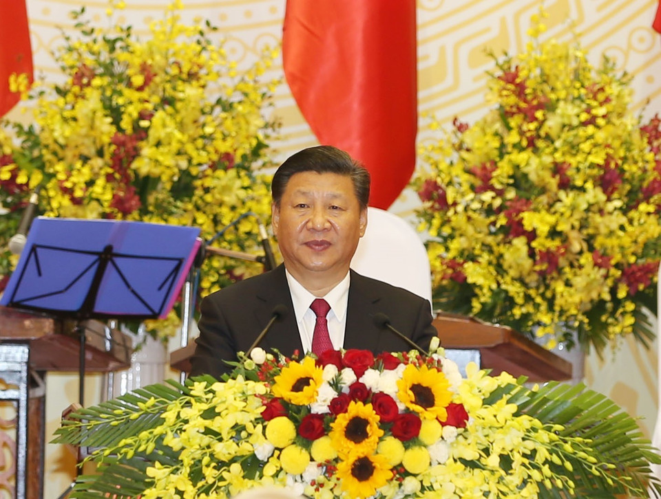 中共中央总书记、中国国家主席习近平在晚宴上发言。（图片来源：越通社）