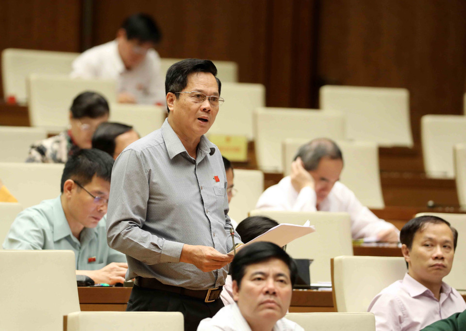 永隆省国会代表刘成功提出问题。（图片来源：越通社）