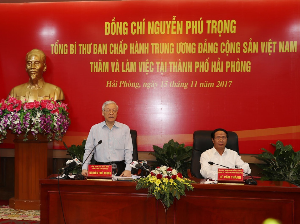 越共中央总书记阮富仲发表讲话。（越通社记者智勇 摄）