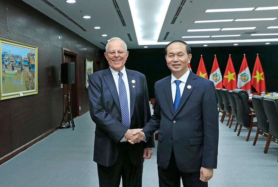 越南国家主席陈大光与秘鲁总统佩德罗·巴勃罗·库琴斯基（图片来源：越通社）