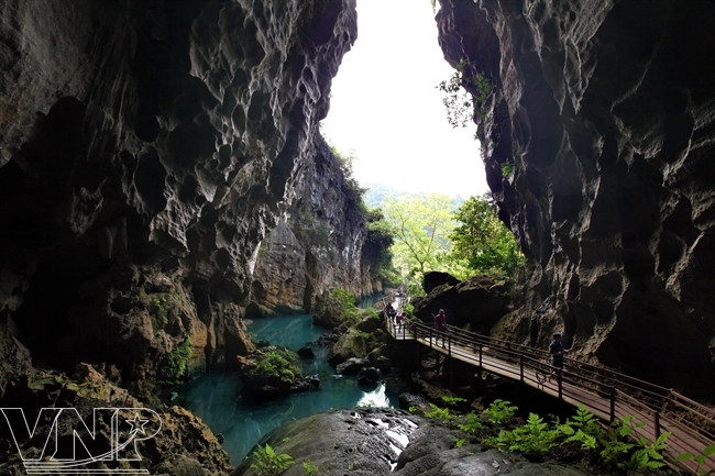 暗洞全长5258米，高80米，既是水洞又是旱洞。（图片来源：越通社《越南画报》）