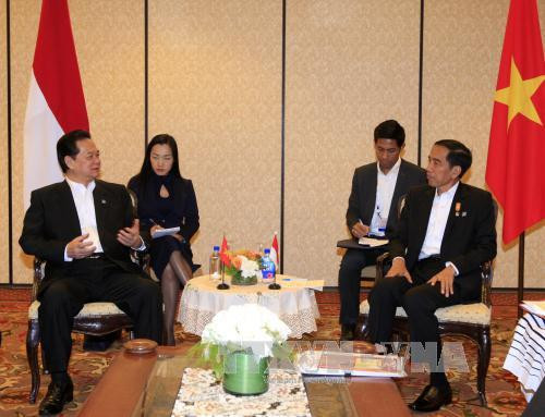  越南政府总理阮晋勇与印尼总统佐科 · 维多多举行了双边会晤。（图片来源：越通社）