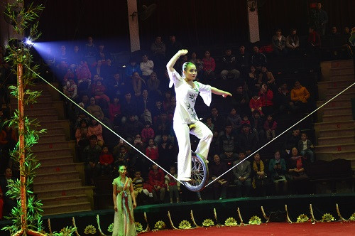 2015 年越老柬杂技年轻人才比赛的表演节目。（图片来源：因特网）