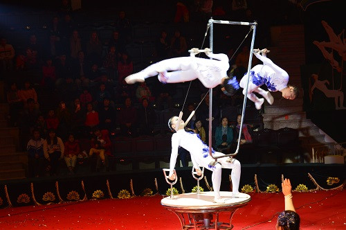 2015 年越老柬杂技年轻人才比赛的表演节目。（图片来源：因特网）