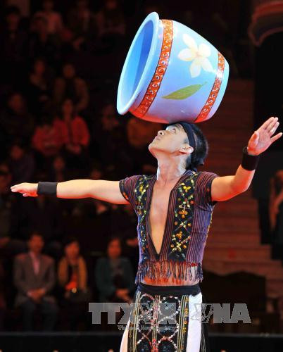 老挝国家杂技团艺术家的表演节目。（图片来源：越通社）