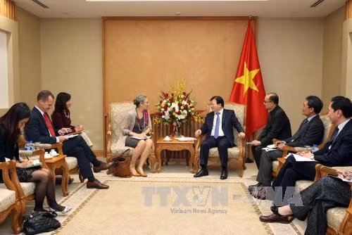 政府副总理郑廷勇（右）28日下午在河内会见荷兰驻越南大使尼恩可。（图片来源：越通社）