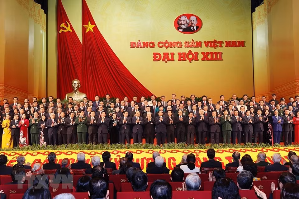 越共第十三届中央委员会正式亮相大会。图自越通社