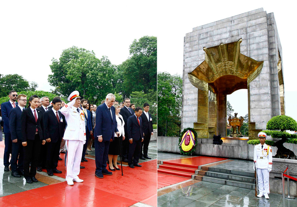 此前，米洛什·泽曼总统一行前往越南英雄烈士纪念台敬献花圈。