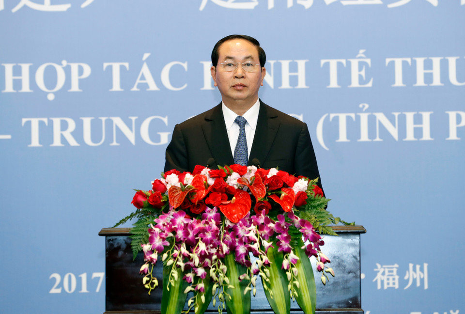 陈大光出席在福建省福州市举行的越南-中国（福建）经贸合作论坛并发表讲话。（图片来源：越通社）