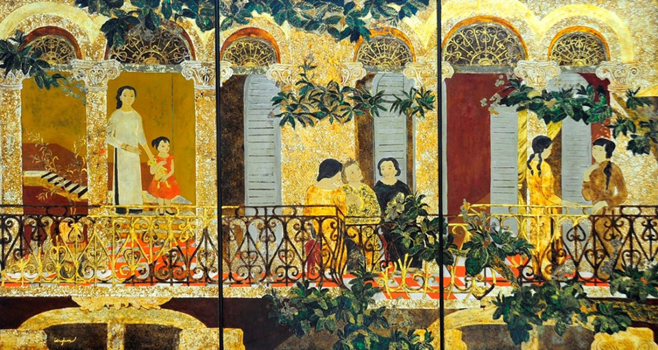 阮氏芳娈作者的“昔日房屋”油画作品。（图片来源：2015年越南美术展组委会）