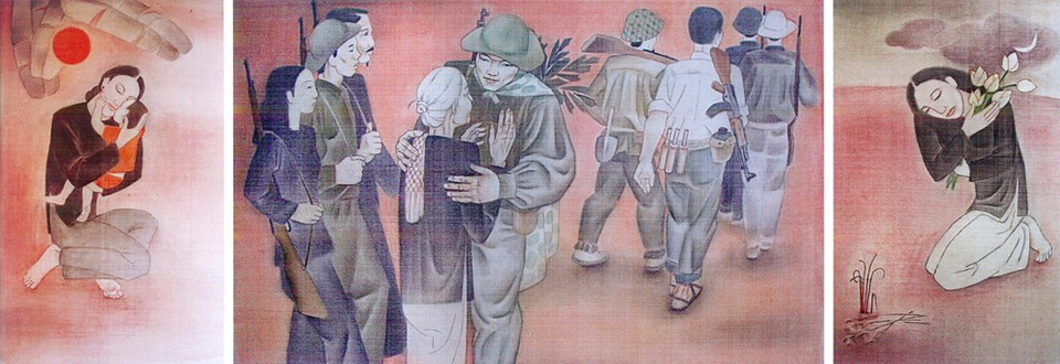 黎氏金百作者的“祖国召唤”丝绸画作品。（图片来源：2015年越南美术展组委会）