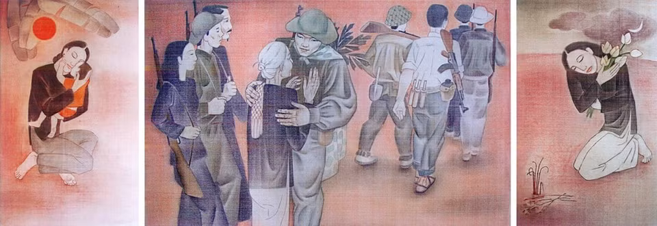 黎氏金百作者的“祖国召唤”丝绸画作品。（图片来源：2015年越南美术展组委会）
