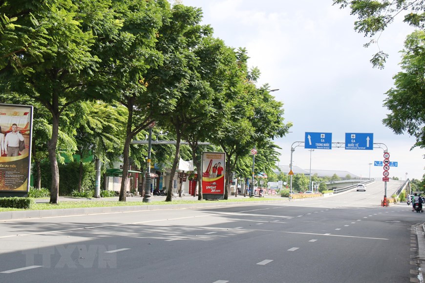 由于各个航班的班次大大减少，通往新山一机场的长山路上车流量较少。图自越通社