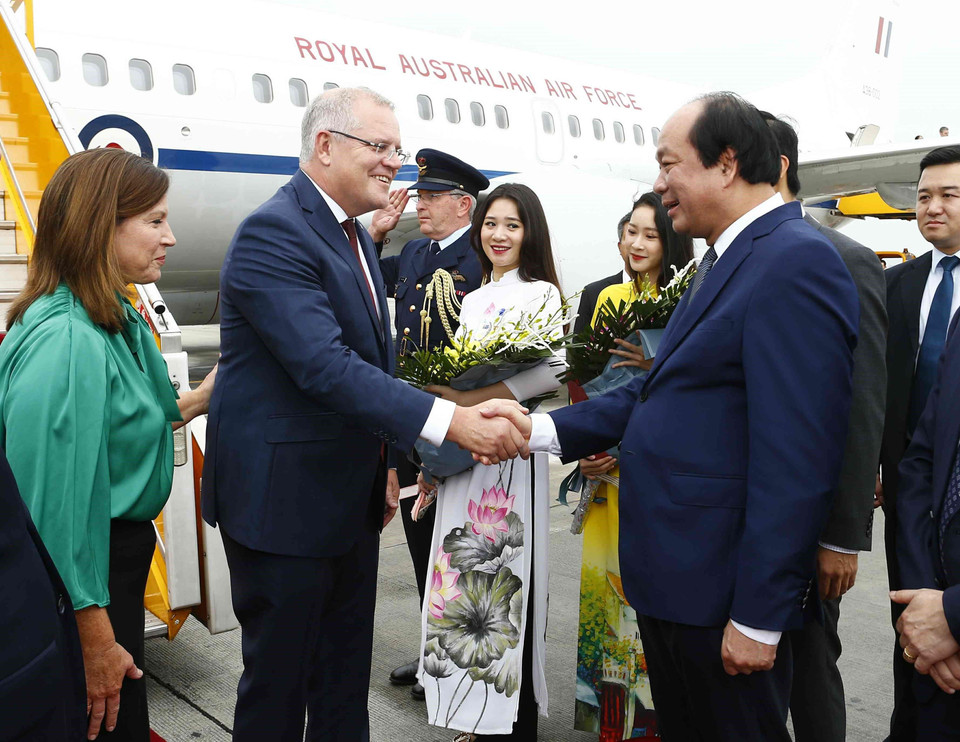  澳大利亚总理斯科特·莫里森在机场的欢迎仪式。越通社记者文叠 摄