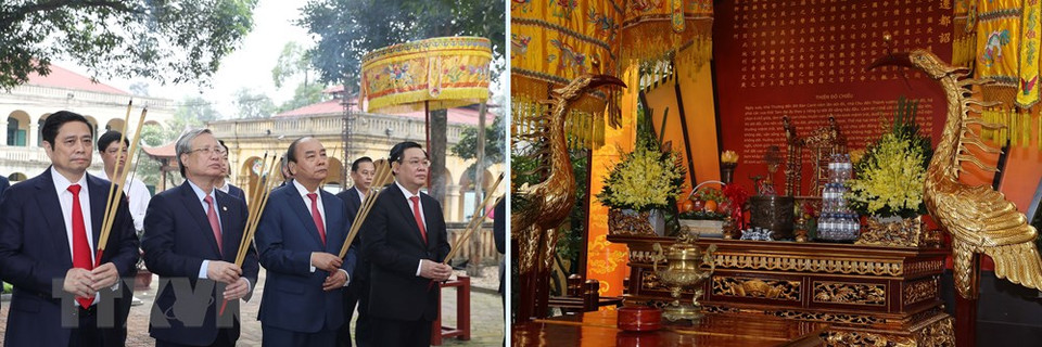 政府总理阮春福率领党、国家领导代表团在升龙皇城敬天殿上香。越通社记者 统一 摄