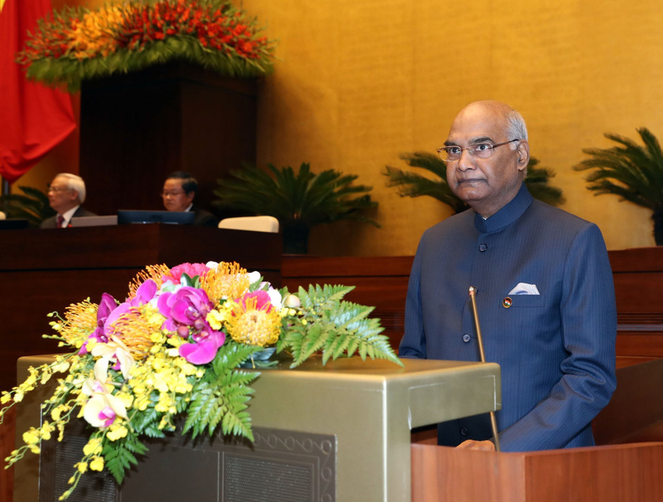 印度总统拉姆·纳特·科温德在越南国会第六次会议上发表讲话。