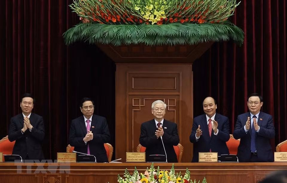 越共中央总书记阮富仲在会上发言。图自越通社