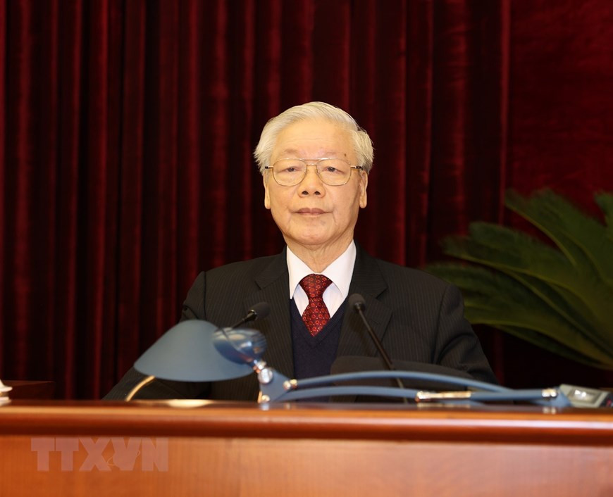越南共产党第十二届中央委员会第十五次全体会议1月17日在河内落下帷幕。越共中央总书记、国家主席阮富仲致闭幕词。图自越通社