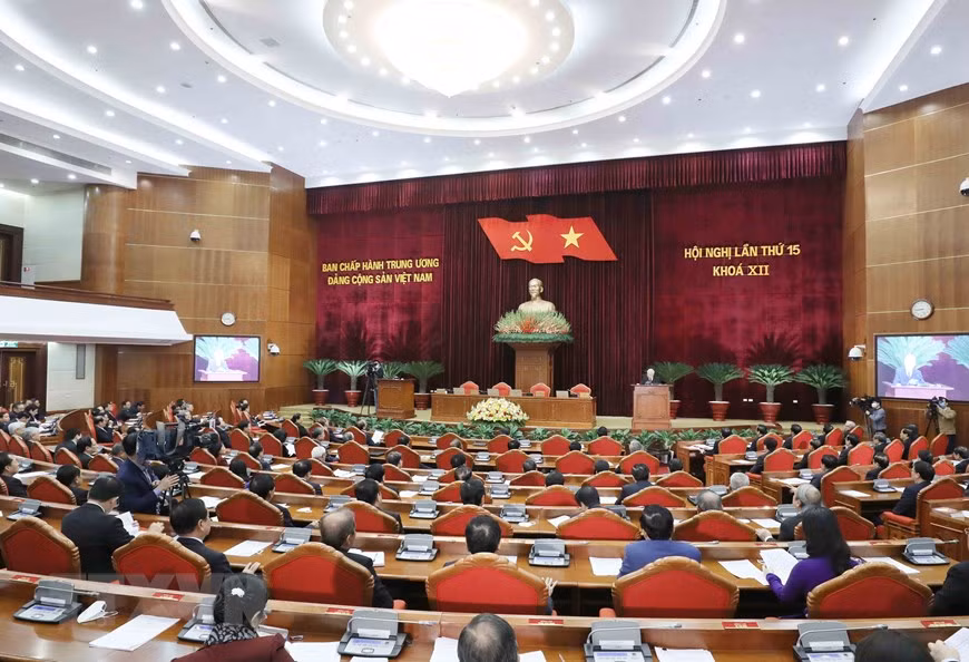 越南共产党第十二届中央委员会第十五次全体会议全景。图自越通社