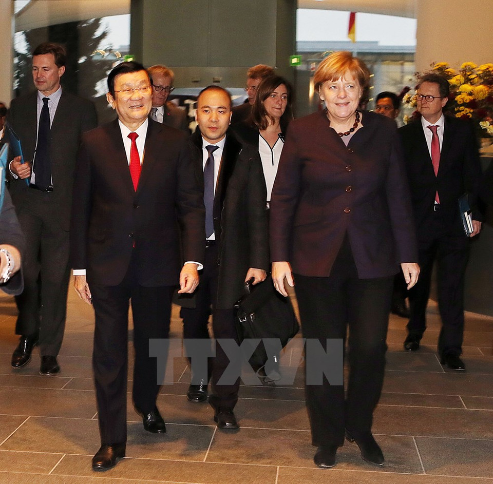 张晋创主席在首都柏林会见德国总理安格拉·默克尔。（图片来源：越通社）