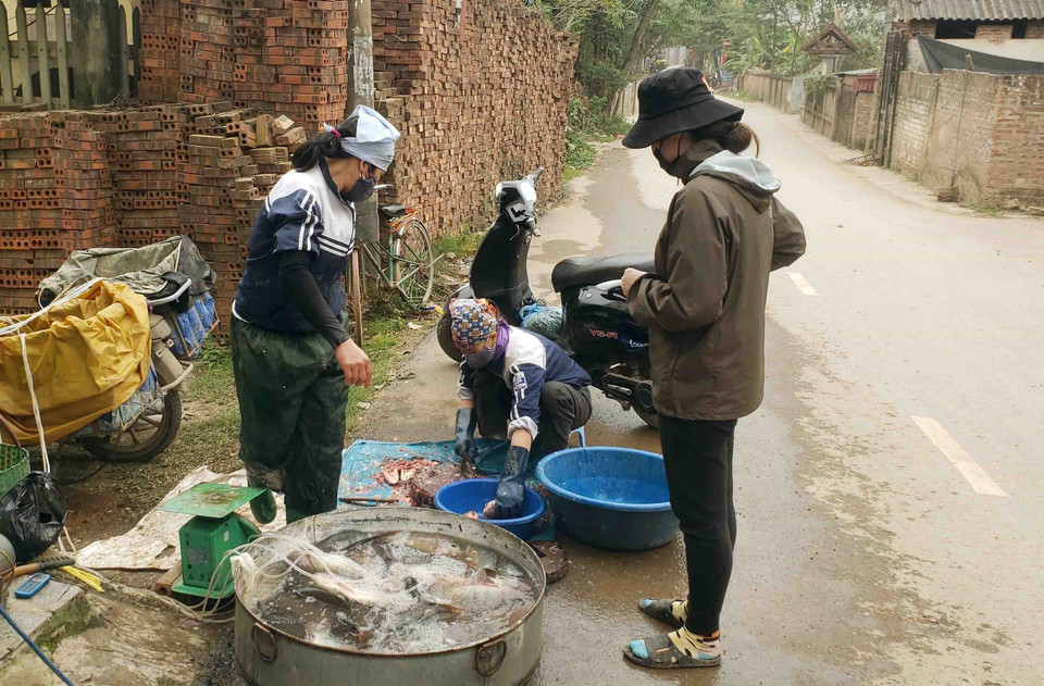 山雷乡梁沟村的水产品销售地点。（越通社记者黄孟雄 摄）