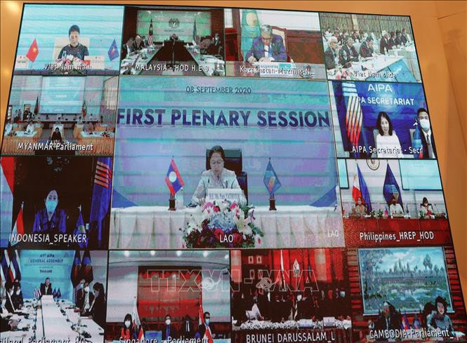 此次会议以视频形式召开，展现出越南国会和各国议会迎难而上的巨大努力。图自越通社