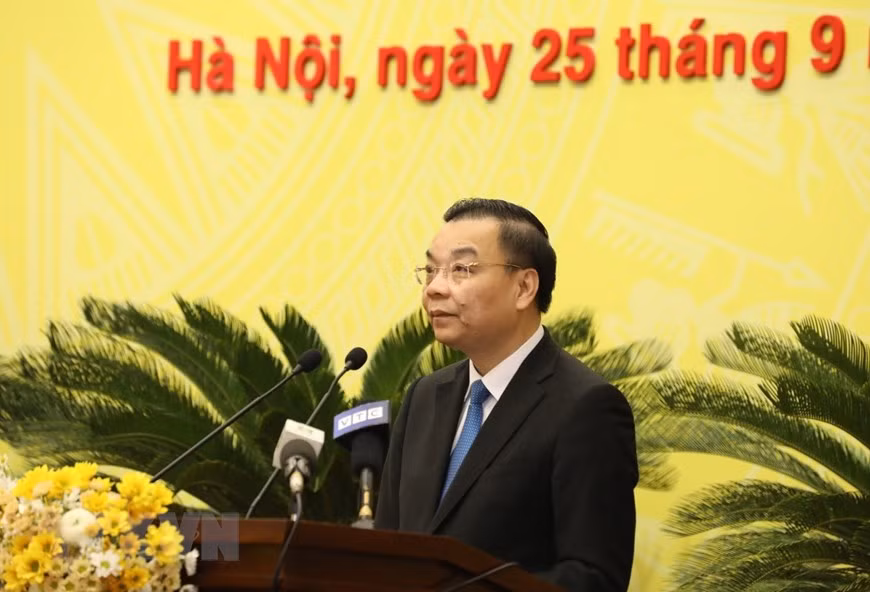 河内市委副书记朱玉英在会议上发表讲话。图自越通社