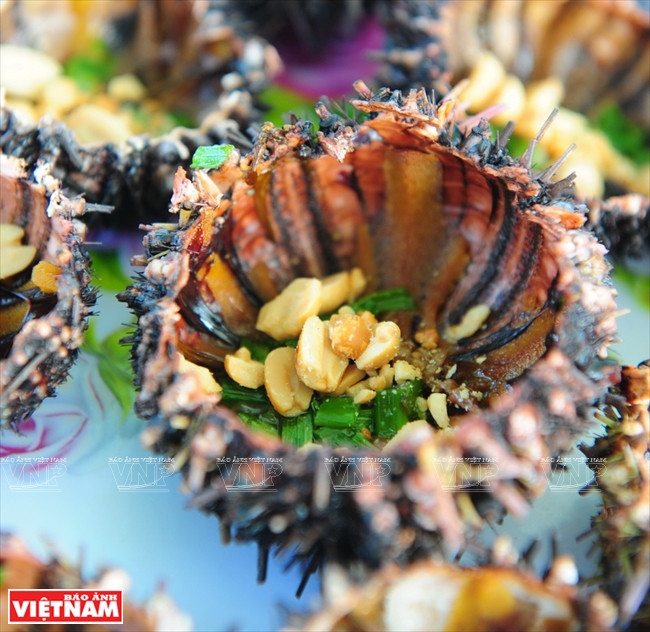 游客们品尝新鲜的海鲜。（图片来源：越通社）