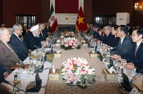 欢迎仪式结束后，张晋创主席与哈桑 • 鲁哈尼总统举行了会谈。（图片来源：越通社）