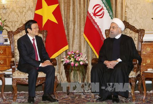 欢迎仪式结束后，张晋创主席与哈桑 • 鲁哈尼总统举行了会谈。（图片来源：越通社）