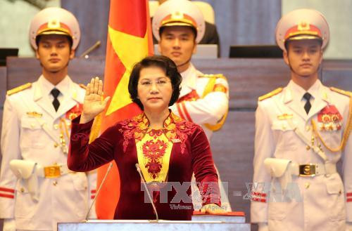 越南新任国会主席阮氏金银宣誓就职。（图片来源：越通社）