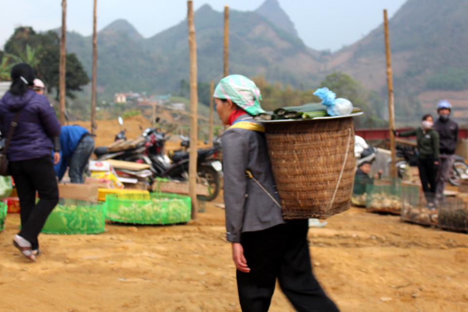 也有的人使用背筐运货到集市销售。越通社记者 功宣 摄
