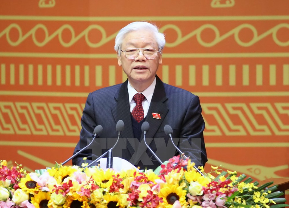 越共第十二届中央委员会总书记阮富仲至闭幕词。（图片来源：越通社）