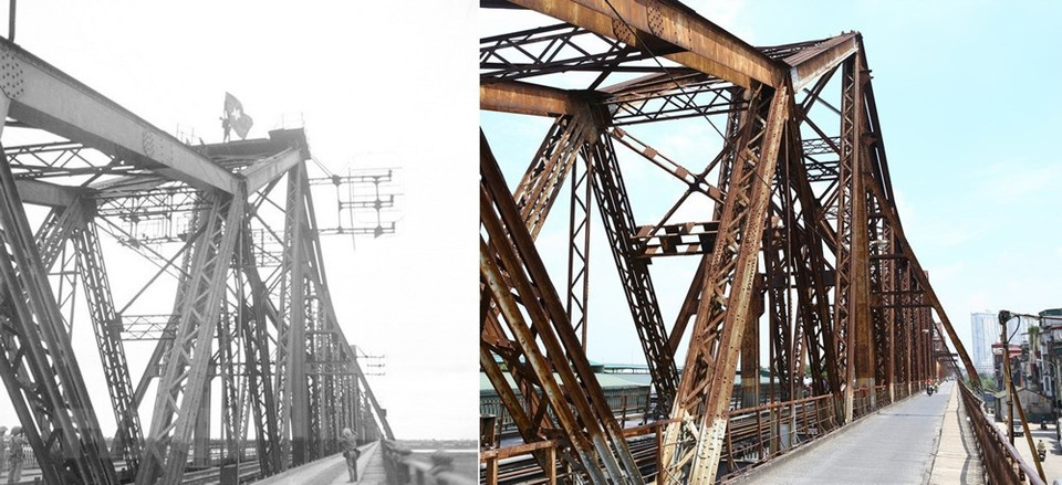 越南解放战士在龙边桥插上解放旗。图自越通社