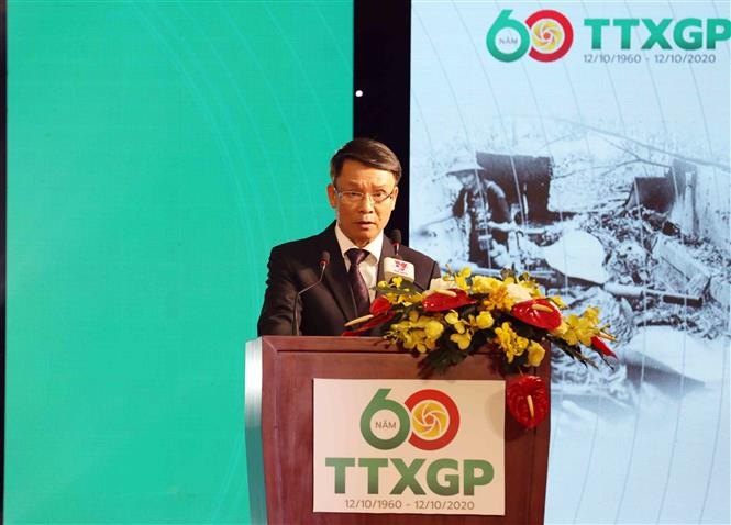 越通社社长阮德利在典礼上发表讲话。越通社记者 林庆 摄