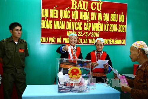  少数民族同胞参加投票。