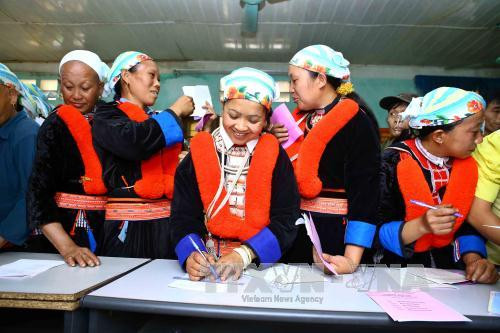  少数民族同胞参加投票。