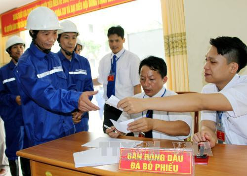  越南茂溪煤炭公司劳动者参加投票。