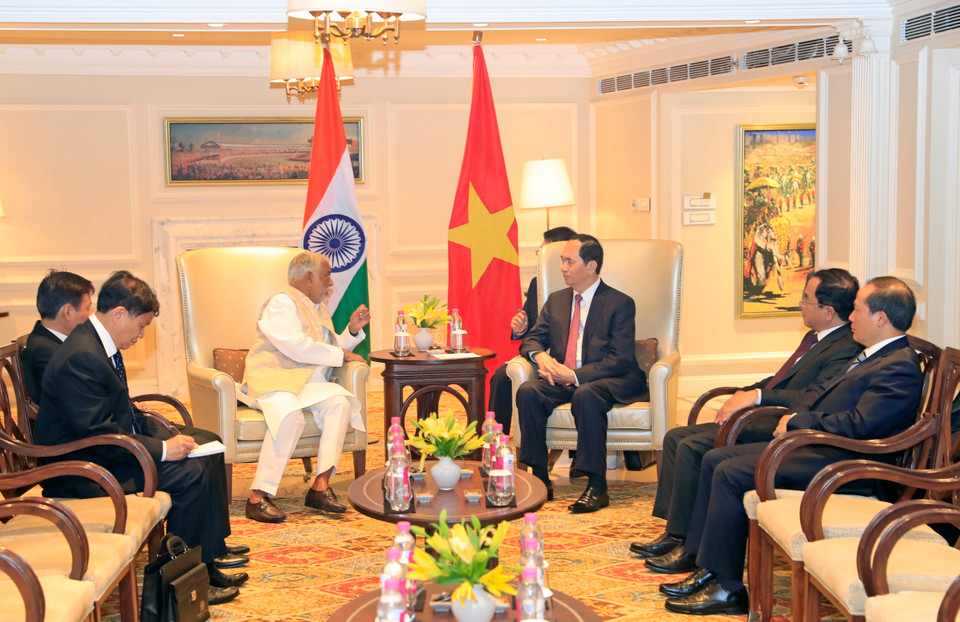 越南国家主席陈大光会见印越友好议员小组主席凯萨瓦•劳尔。越通社记者 彦创 摄