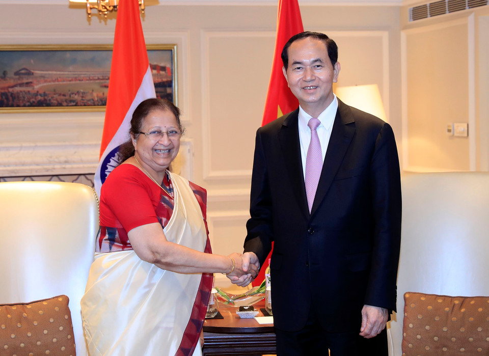 越南国家主席陈大光会见印度人民院议长苏米特拉•马哈詹。越通社记者 彦创 摄