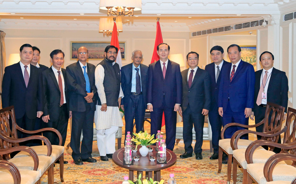 越南国家主席陈大光会见印度共产党总书记雷迪。越通社记者 彦创 摄