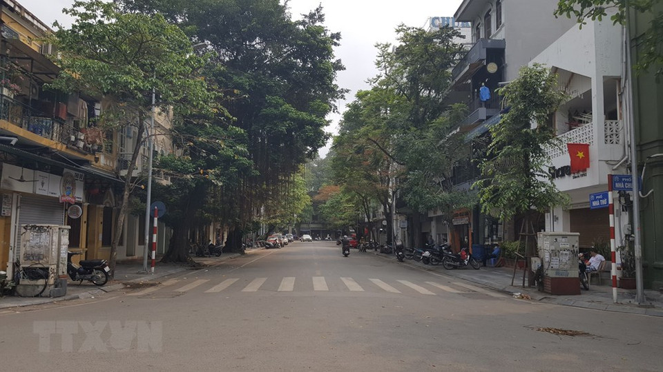 首都河内冷清清的大教堂街。图自越通社