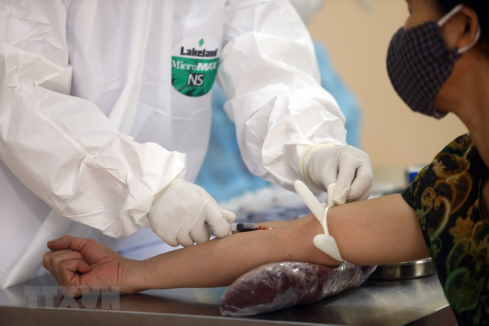 医务人员提取血样进行快速检测。越通社记者 辉雄 摄