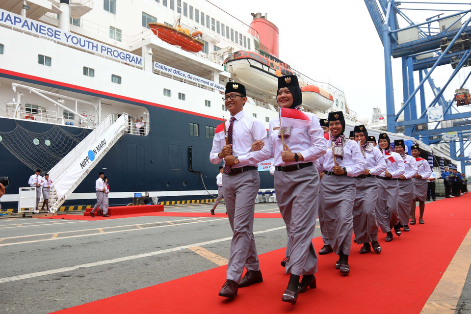 参加第46 届东南亚与日本青年船计划的印尼青年代表团。越通社记者 青武 摄