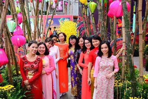 梅花、桃花街上还装点笼灯 （图片来源：越南《人民军队报》）