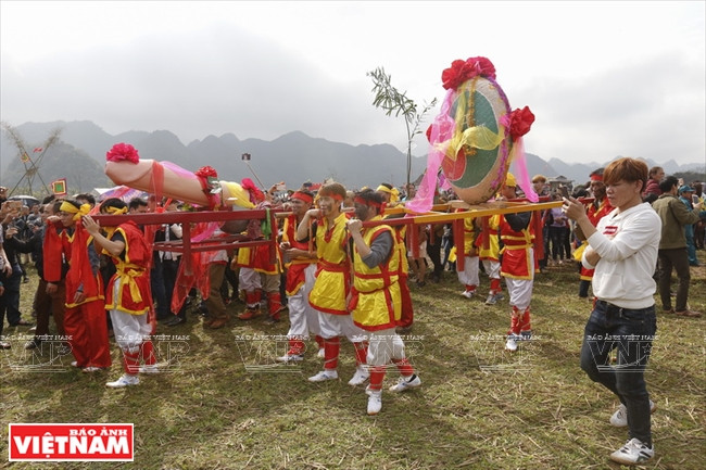 村民献给神灵的贡品除了“当丁”和“月面”外还有苏铁树、芋头树、稻子等。越南画报记者 越强 摄