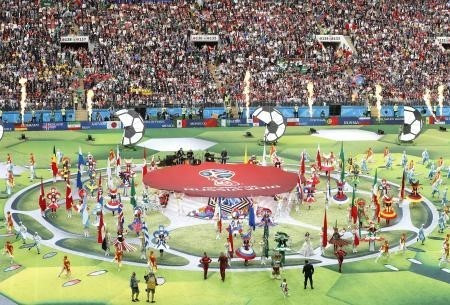 2018世界杯开幕式。（图片来源：日本共同社/越通社）