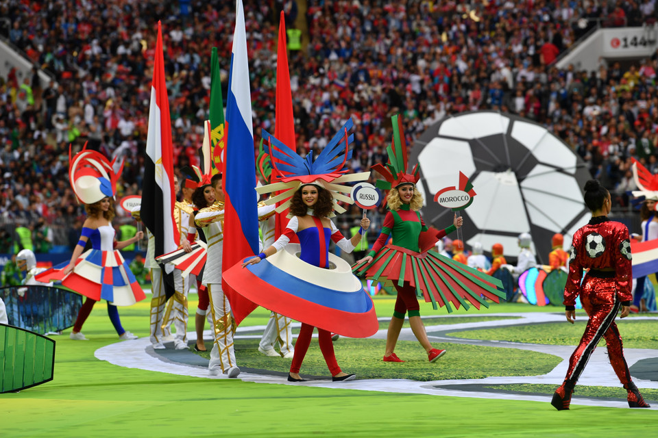 2018世界杯开幕式。（图片来源：日本共同社/越通社）