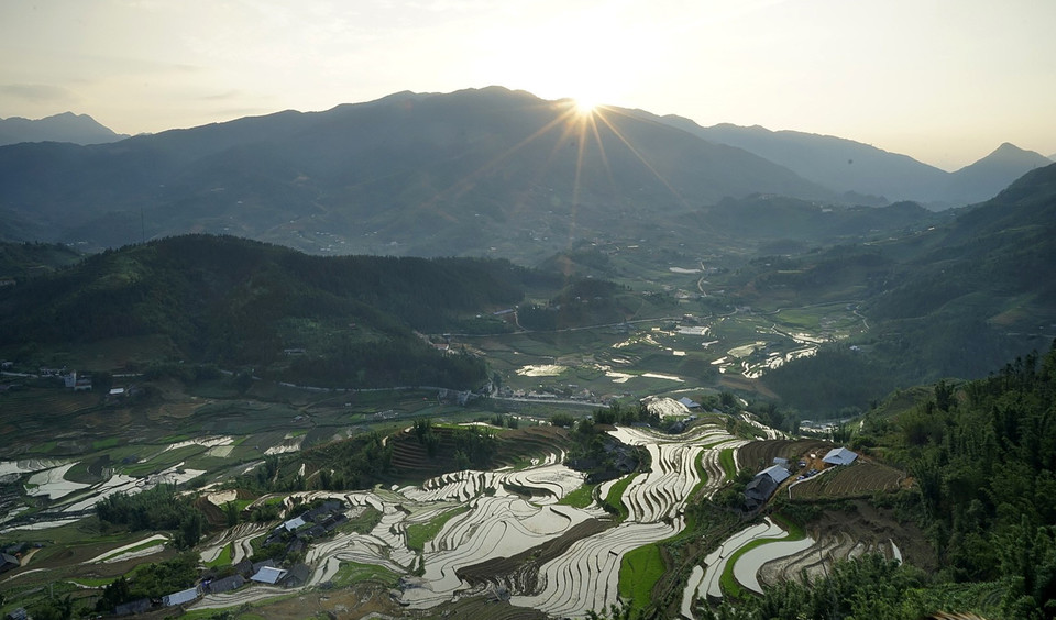 老街省左泙乡层层梯田宛如巨幅水墨画卷，美不胜收。图自越通社